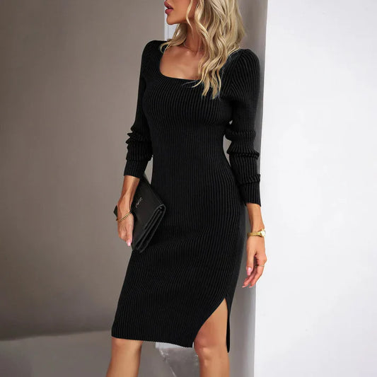The Elegant Ribbed Midi Dress with Side Slit: Where Effortless Style Meets Everyday Confidence